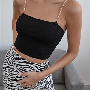 Pearled strap black top